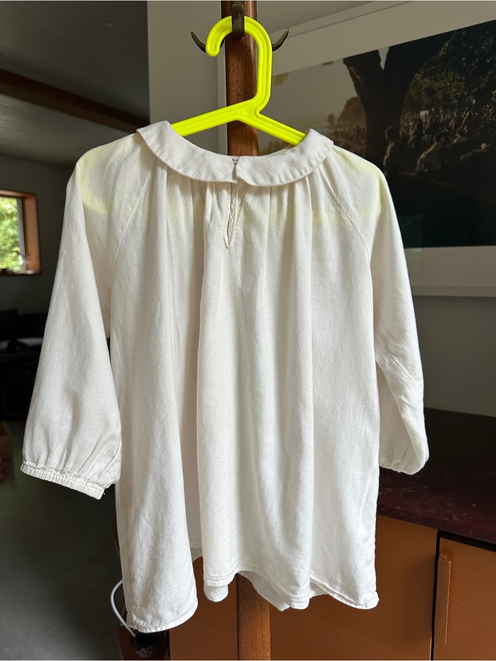 Girls' Cream Peter Pan Collar 3/4 -Sleeve Cotton Blouse
